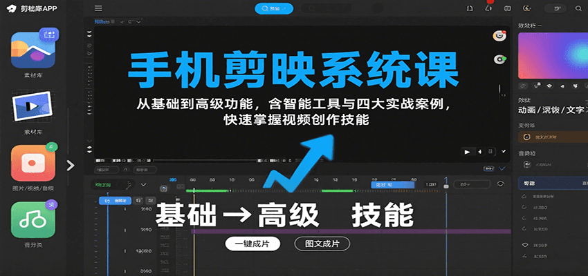 手机剪映系统课，从基础到高级功能，含智能工具与四大实战案例，快速掌握视频创作技能-轻创网