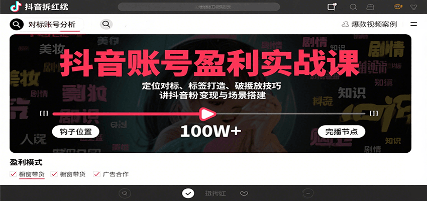 抖音账号盈利实战课，定位对标、标签打造、破播放技巧，讲涨粉变现与场景搭建-轻创网