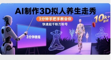 Ai制作3D拟人养生走秀，3分钟手把手教会你，快速起千粉万粉号-轻创网