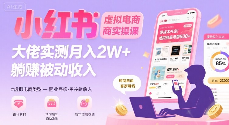 小红书虚拟电商，大佬实测月入2W+，实现被动收入-轻创网