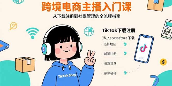 跨境电商主播入门课，TikTok下载注册，支付工具配置，社媒账号管理全流程-轻创网