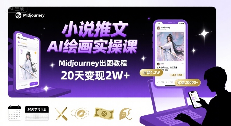 小说推文干货分享之AI绘画MJ出图实操课，用Midjourney做小说推文，20天挣2w-轻创网