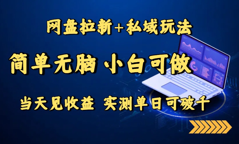 网盘拉新+私域玩法，简单无脑，小白可做，当天见收益，实测单日可破千-轻创网