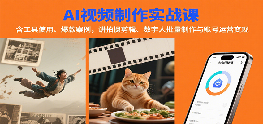 AI视频制作实战：含工具使用、爆款案例，讲拍摄剪辑、数字人批量制作与账号运营变现-轻创网