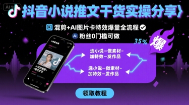 抖音小说推文干货实操分享，混剪+AI图片卡特效爆量全流程，0粉丝0门槛可做-轻创网