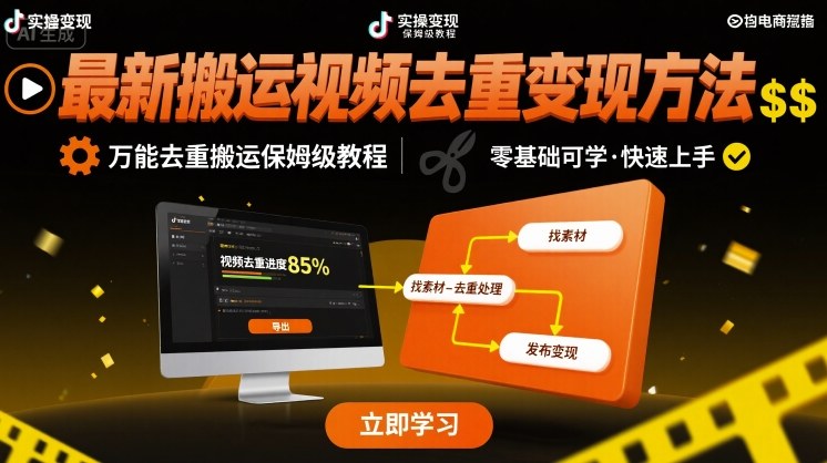 最新搬运视频去重变现方法，万能去重搬运保姆级教程-轻创网