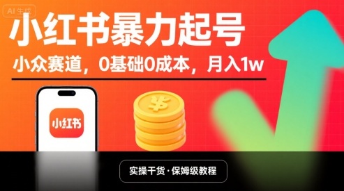 小红书暴力起号，小众赛道，0基础0成本，月入1w-轻创网