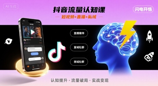 抖音流量认知课，短视频+直播+私域，认知提升，闪电开悟-轻创网