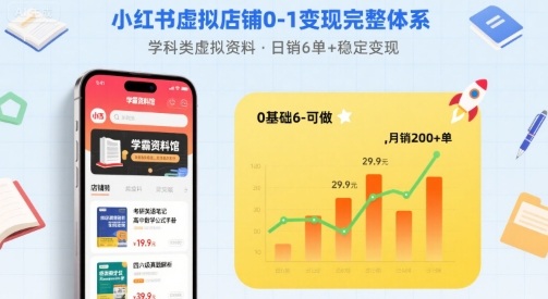 小红书虚拟店铺0-1变现完整体系：卖学科类虚拟资料，一天6张+，很稳定【已完结】-轻创网