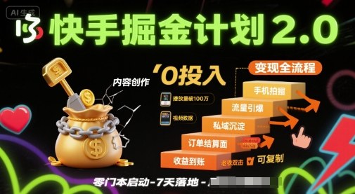 快手掘金计划2.0，快手电商变现全流程，简单可复制，0投入-轻创网