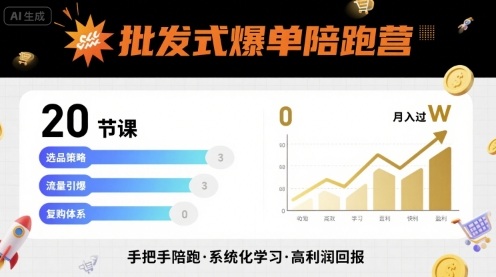 批发式爆单陪跑营，20节课带你实现批发式爆单，带你经松月入过W-轻创网