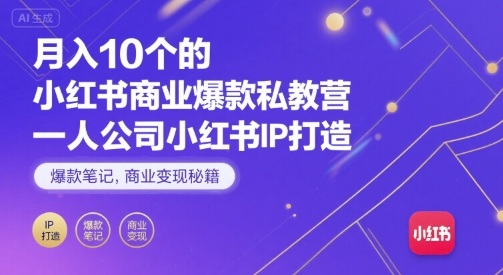 月入10个的小红书商业爆款私教营，一人公司小红书IP打造，爆款笔记，商业变现秘籍-轻创网