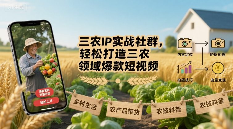 三农IP实战社群，轻松打造三农领域爆款短视频-轻创网