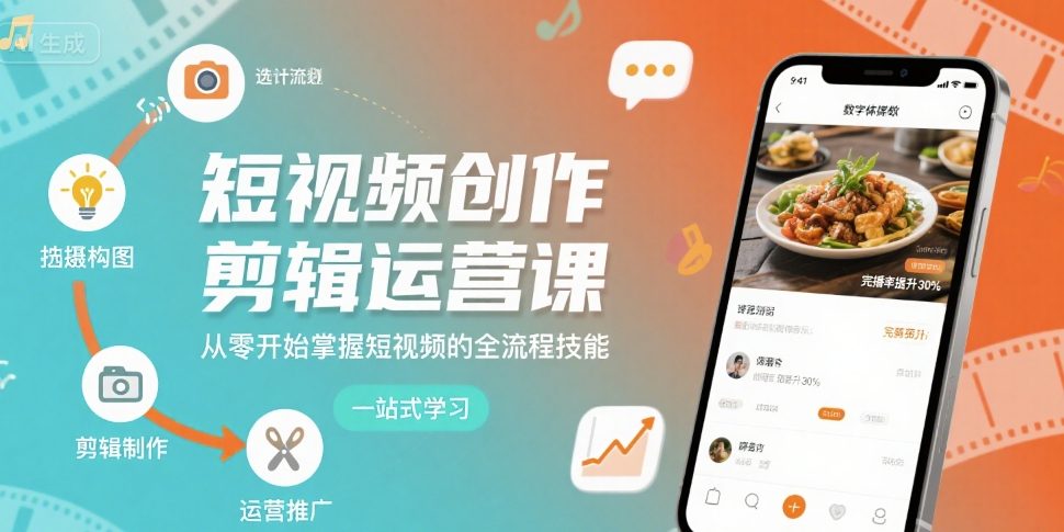 短视频创作剪辑运营课，从零开始掌握短视频的全流程技能-轻创网