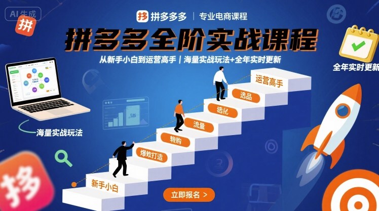 拼多多全阶实战课程，从新手小白到运营高手，海量实战玩法+全年实时更新【2025年9月更新】-轻创网