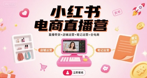小红书电商直播营，直播带货+店铺运营+笔记运营=全电商-轻创网