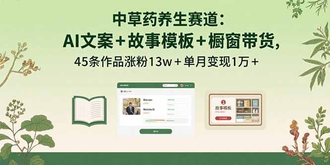 中草药养生赛道：AI文案+故事模板+橱带货，45条作品涨粉13w+单月变现1万+-轻创网