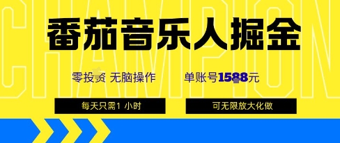 番茄音乐人掘金，单账号最高可撸1k+，可无限矩阵去做，零投入-轻创网