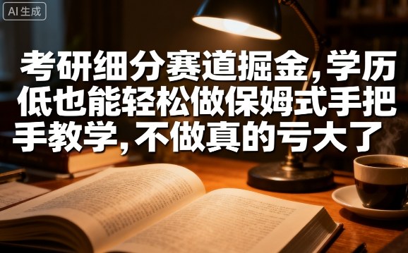 考研细分赛道掘金，日入1k+，学历低也能轻松做保姆式手把手教学，不做真的亏大了【揭秘】-轻创网