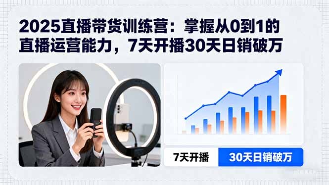 2025直播带货训练营：掌握从0到1的直播运营能力，7天开播30天日销破万-轻创网