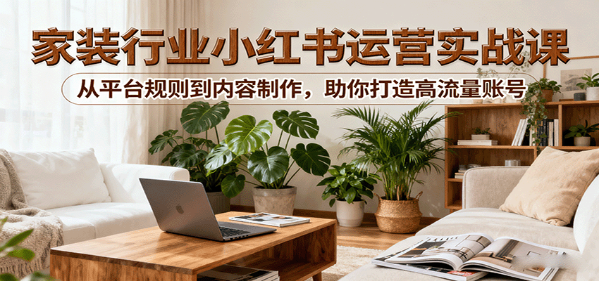 小红书家装行业运营实战课：从平台规则到内容制作，助你打造高流量账号-轻创网
