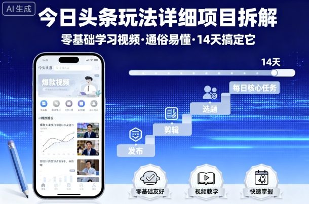 今日头条玩法详细项目拆解，零基础学习视频 通俗易懂 14天搞定它-轻创网