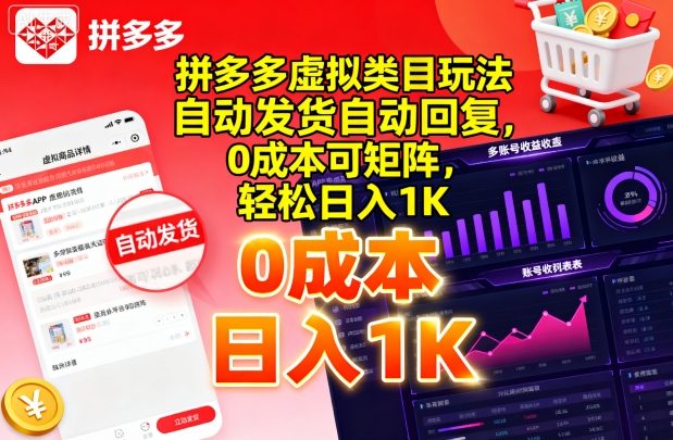 拼多多虚拟类目玩法，自动发货自动回复，0成本可矩阵，轻松日入1K【揭秘】-轻创网