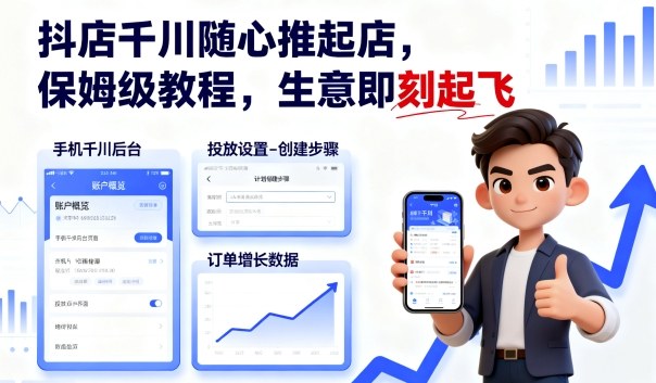 抖店千川随心推起店，保姆级教程，生意即刻起飞-轻创网