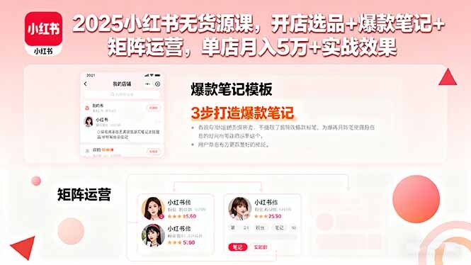 2025小红书无货源课，开店选品+爆款笔记+矩阵运营，单店月入5万+实战效果-轻创网