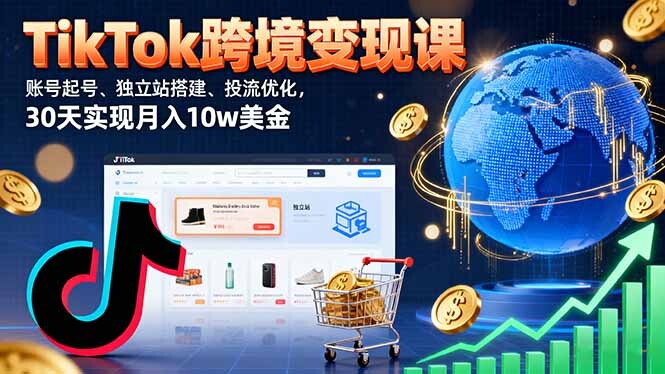 TikTok跨境变现课：账号起号、独立站搭建、投流优化，30天实现月入10w美金-轻创网