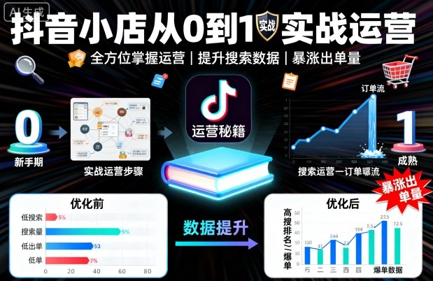 抖音小店从0到1实战运营，帮你全方位掌握小店运营，提升搜索数据与出单量-轻创网