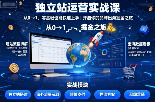 独立站运营实战课，从0到1，零基础也能快速上手，开启你的品牌出海掘金之旅-轻创网
