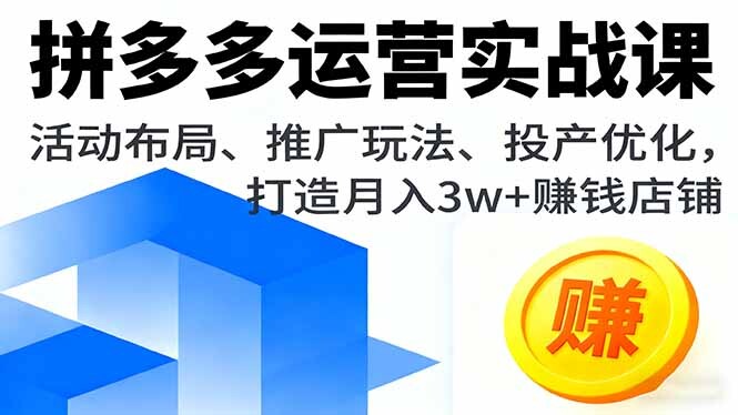 拼多多运营实战课，活动布局、推广玩法、投产优化，打造月入3w+赚钱店铺-轻创网