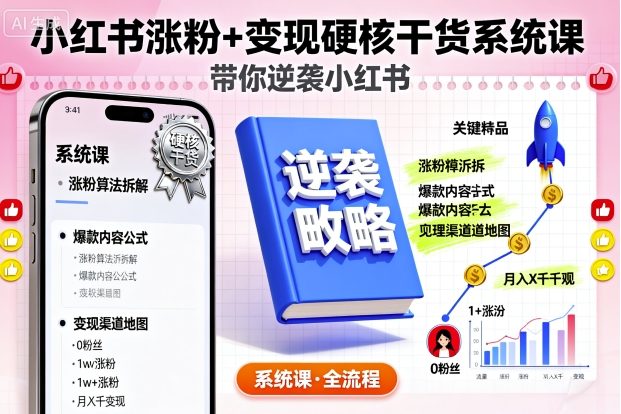 小红书涨粉+变现硬核干货系统课，带你逆袭小红书-轻创网