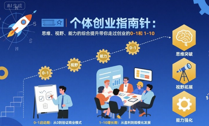 个体创业指南针,思维、视野、能力的综合提升带你走过创业的0-1和1-10【音频】-轻创网