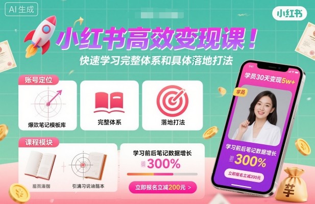 小红书高效变现课,快速学习小红书完整体系和具体落地打法-轻创网