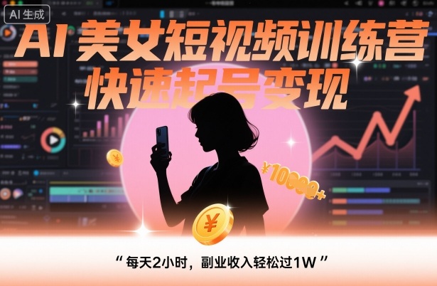 AI美女短视频训练营，快速起号变现，每天2小时，副业收入轻松过1W-轻创网