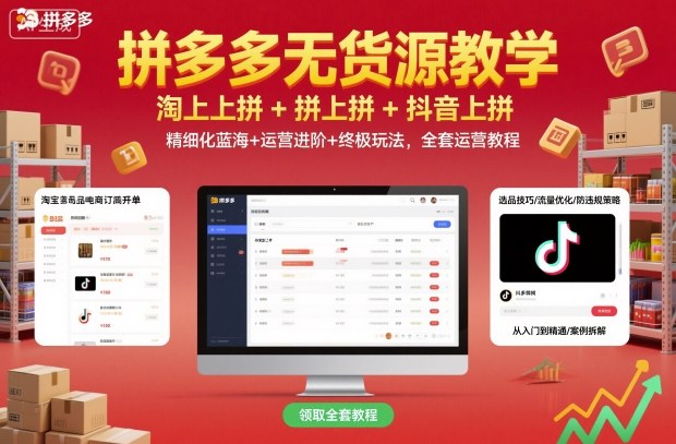 拼多多无货源教学,淘上拼+拼上拼+抖上拼,精细化蓝海+运营进阶+终极玩法,全套运营教程-轻创网