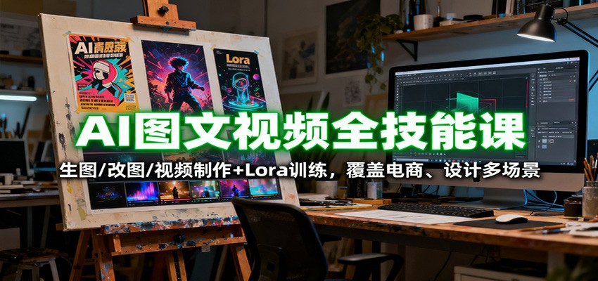 AI图文视频全技能课：生图/改图/视频制作+Lora训练，覆盖电商 、设计多场景-轻创网