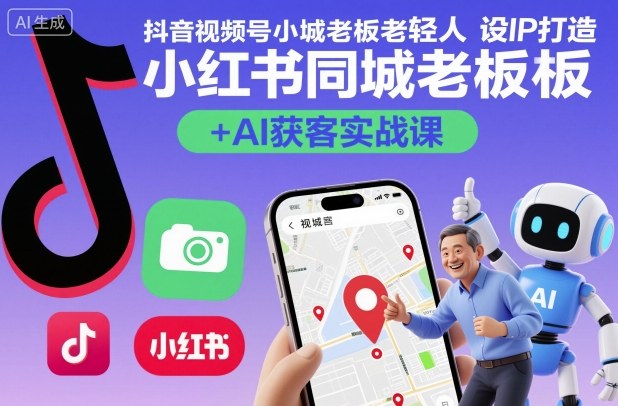 抖音视频号小红书同城老板轻人设IP打造+AI获客实战课，人设打造-算法拆解-拍摄剪辑-内容运营-AI创作-轻创网