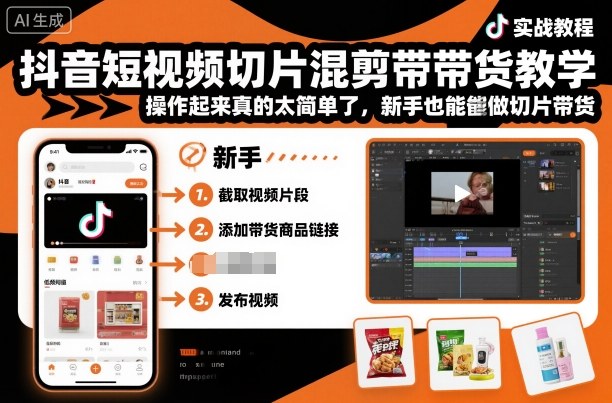 抖音短视频切片混剪带货教学，操作起来真的太简单了，新手也能做切片带货-轻创网