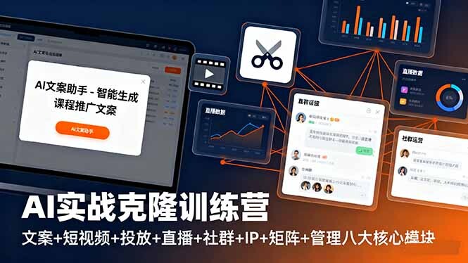 AI实战克隆训练营：文案+短视频+投放+直播+社群+IP+矩阵+管理八大核心模块-轻创网