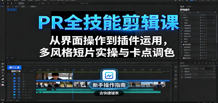 PR全技能剪辑课：从界面操作到插件运用，多风格短片实操与卡点调色-轻创网