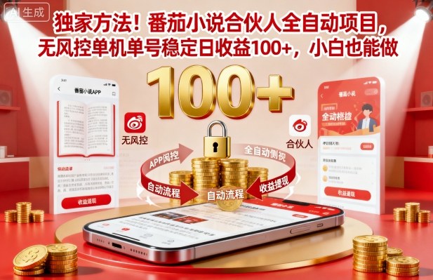 独家方法！番茄小说合伙人全自动挂G项目，无风控单机单号稳定日收益100+，小白也能做【揭秘】-轻创网