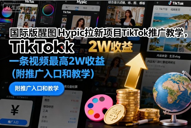 国际版醒图Hypic拉新项目TikTok推广教学，一条视频最高2W收益(附推广入口和教学)-轻创网
