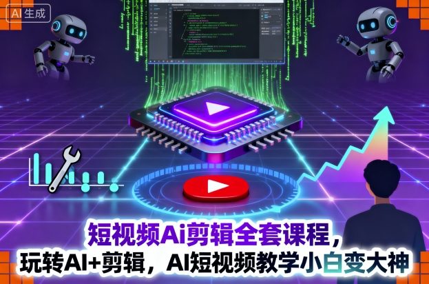 短视频Ai剪辑全套课程，玩转AI+剪辑，AI短视频教学小白变大神-轻创网