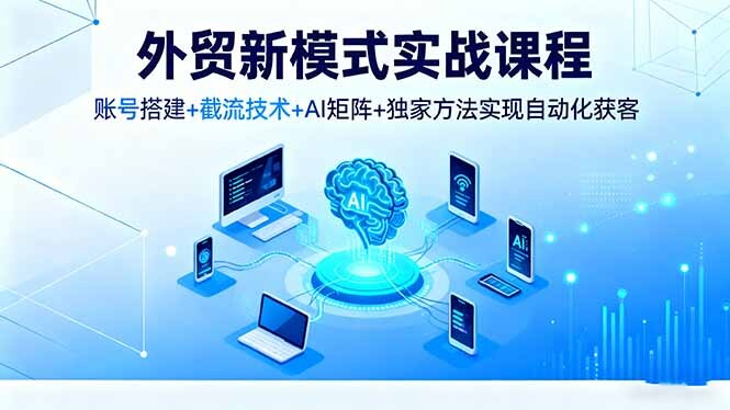 外贸新模式实战课程，账号搭建+截流技术+AI矩阵+独家方法实现自动化获客-轻创网