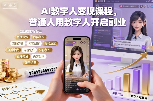 AI数字人变现课程，普通人用数字人开启副业-轻创网