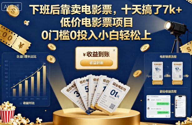 下班后靠卖电影票，十天搞了7k+，低价电影票项目，0门槛0投入小白轻松上手【揭秘】-轻创网