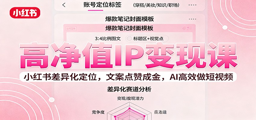 高净值IP变现课：小红书差异化定位，文案点赞成金， AI高效做短视频-轻创网